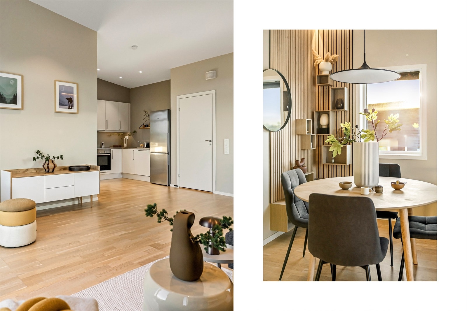 Nydelige detaljer fra stuen og kjøkkenet i leiligheten. Galleribilde