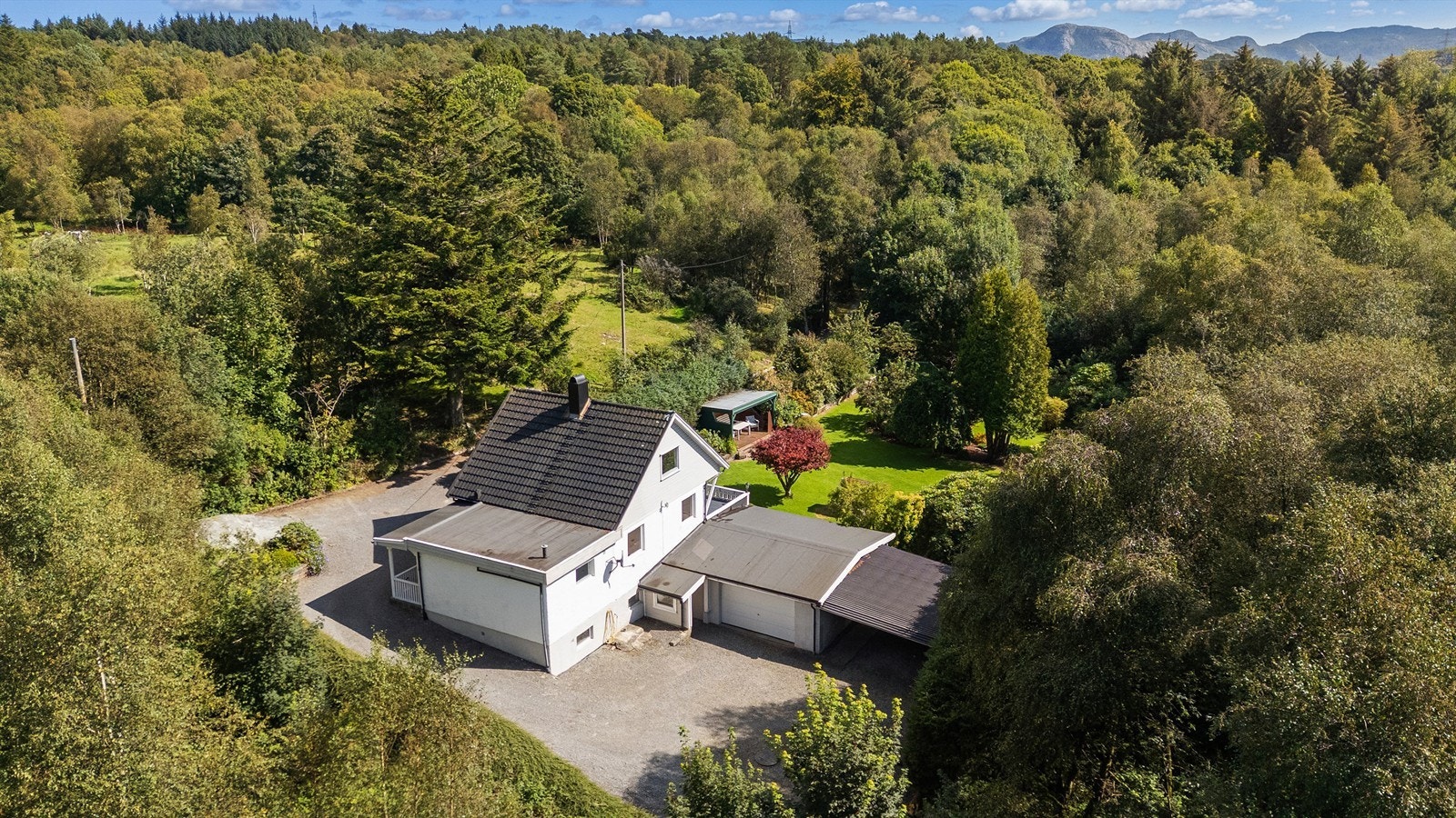 Eiendommen er omkranset av vakker, grønn skog Galleribilde