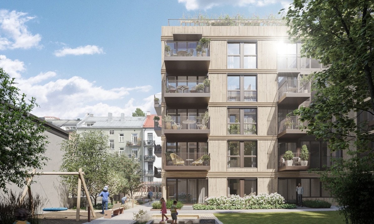 Leiligheten ligger fint til i 3. etasje med balkong. Illustrasjon Galleribilde