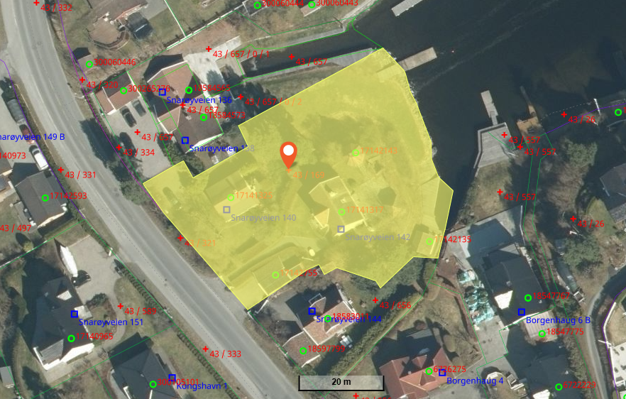 Kart hentet fra norgeskart som viser omtrentlig eiendomsgrenser. Galleribilde