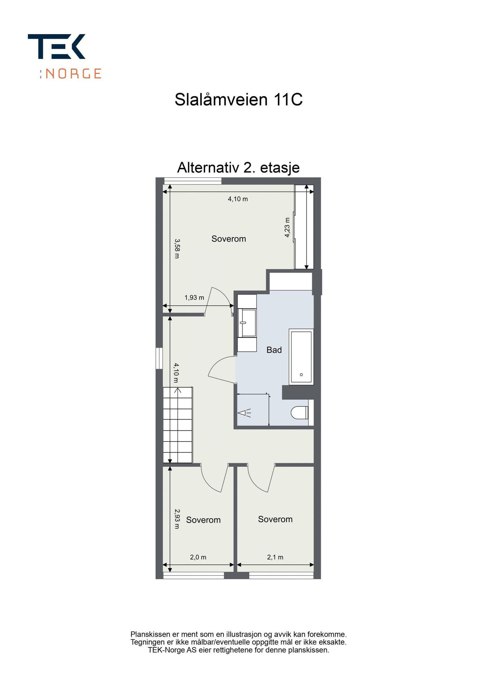 Alternativ planløsning 2. etasje. Det er tegningen som er byggemeldt hos kommunen, med 3 soverom i etasjen. Galleribilde