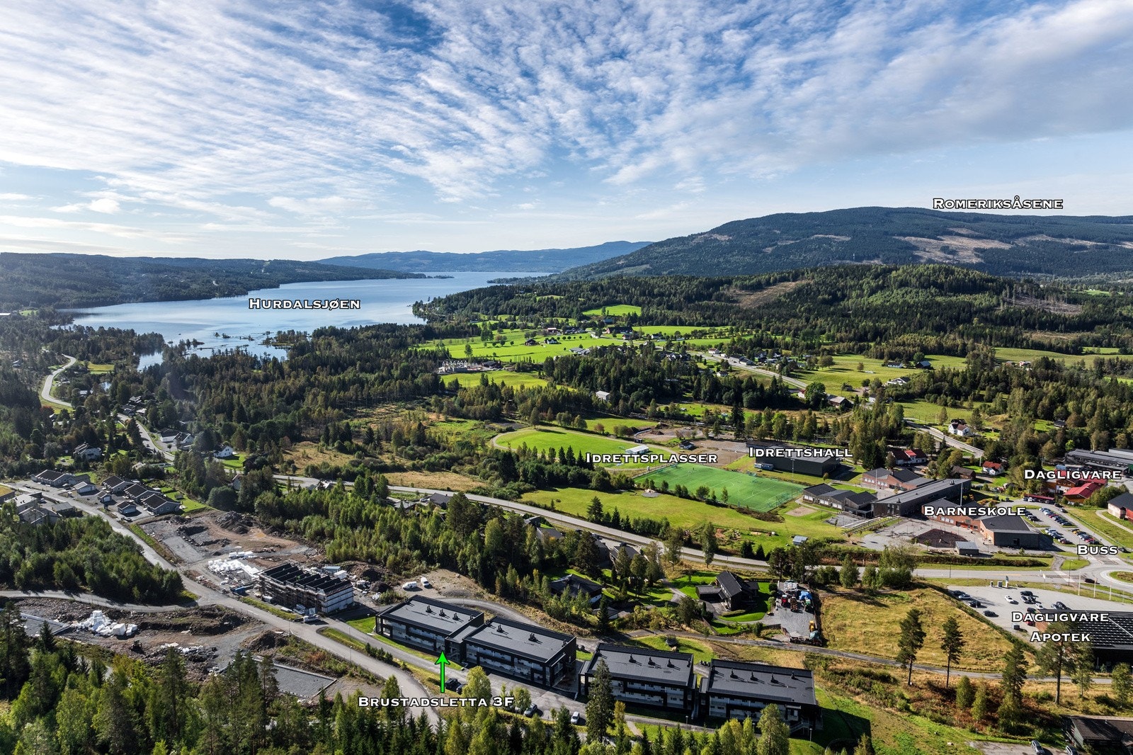 Dronebilde over nærområdet. Galleribilde