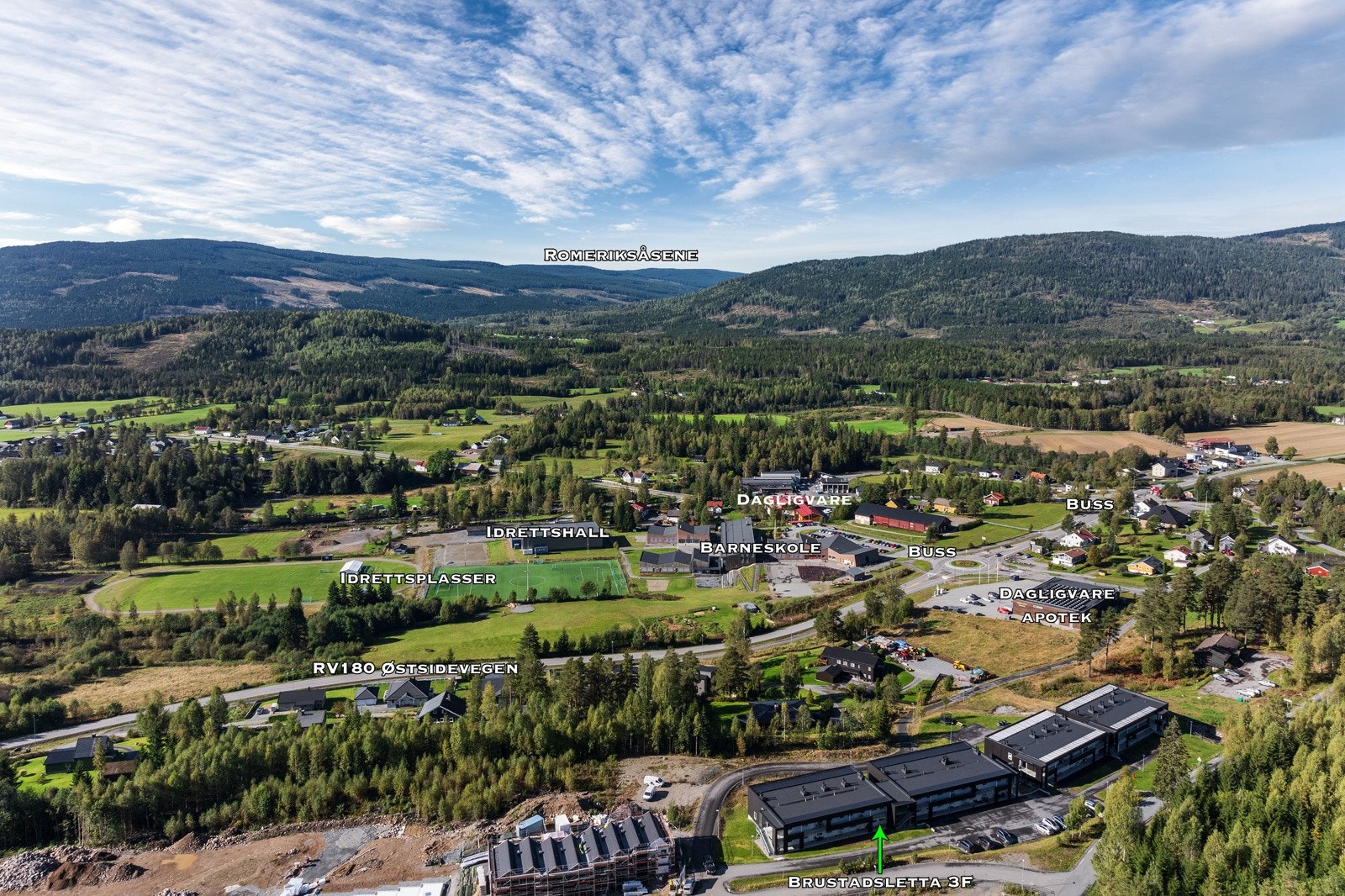 Dronebilde over nærområdet. Galleribilde