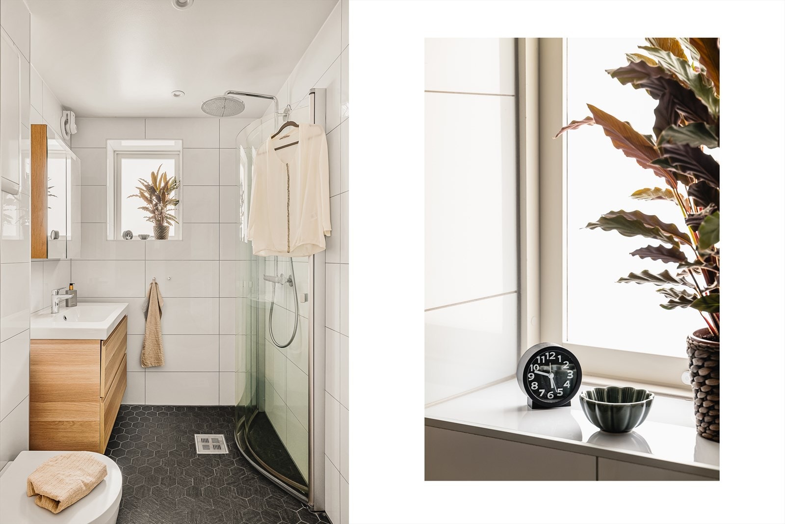 Innredet med servant med møbel, speilskap med belysning, høyskap, vegghengt toalett og innfellbart dusjhjørne i glass. Elektrisk avtrekk. Badet ble renovert i 2019 av Berthelsen & Vu AS. Galleribilde