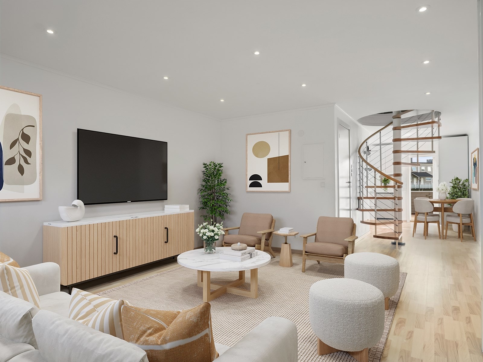 En sjarmerende, lys og gjennomgående 5-roms med solrik terrasse (digital styling) Galleribilde
