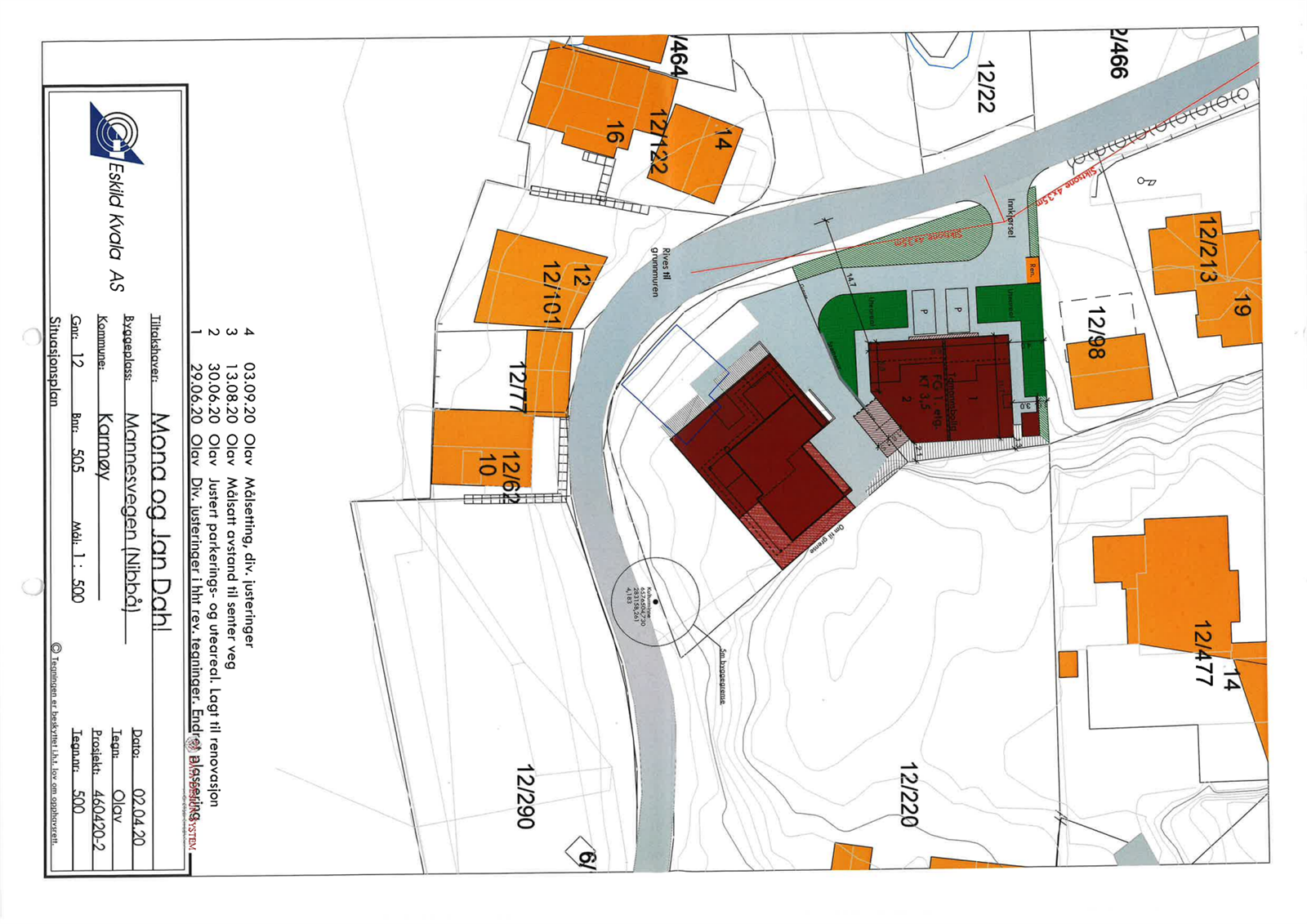 Illustrasjon på planlagt innkjørsel med tomannsbolig og ny enebolig på nabotomten. Galleribilde