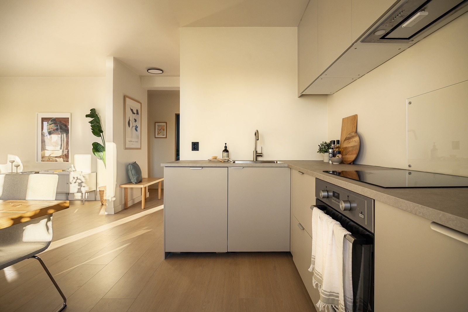 Stekeovn, platetopp, oppvaskmaskin og kjøl/frys for en sømløs kjøkkenopplevelse. Galleribilde