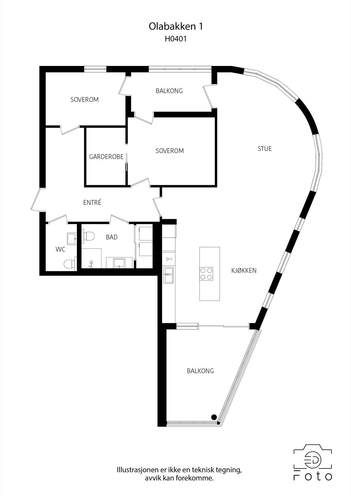 Tegningen er av tilsvarende leilighet i etasjen over - Vinduene i stuen er litt annerledes i denne enn det som tegningen viser Galleribilde