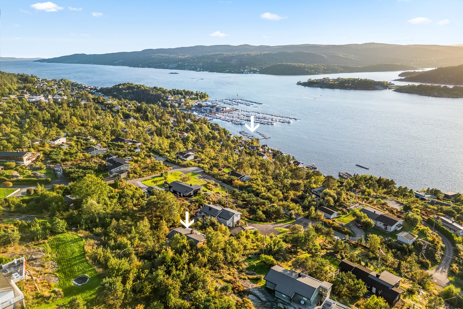 Vellene i Gylteåsen disponerer også eget område med båtplasser (markert med pil). Venteliste for å kjøpe andel. Galleribilde