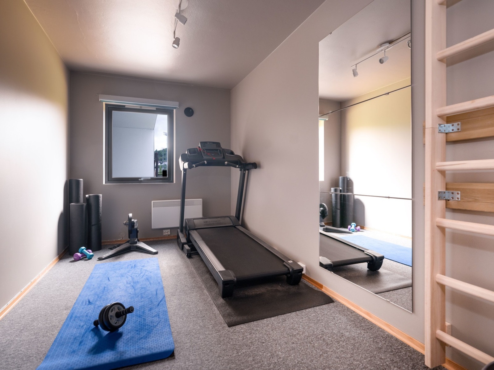I underetasjen er det også et eget treningsrom med utsikt mot hagen. Rommet kan enkelt omgjøres til et ekstra soverom ved behov. Galleribilde
