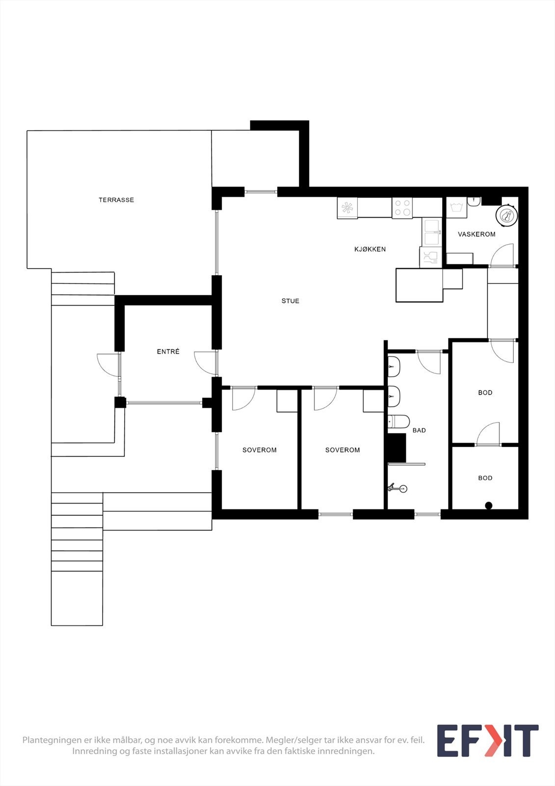 Plantegningen gir en god oversikt over leilighetens praktiske og arealeffektive planløsning. Galleribilde