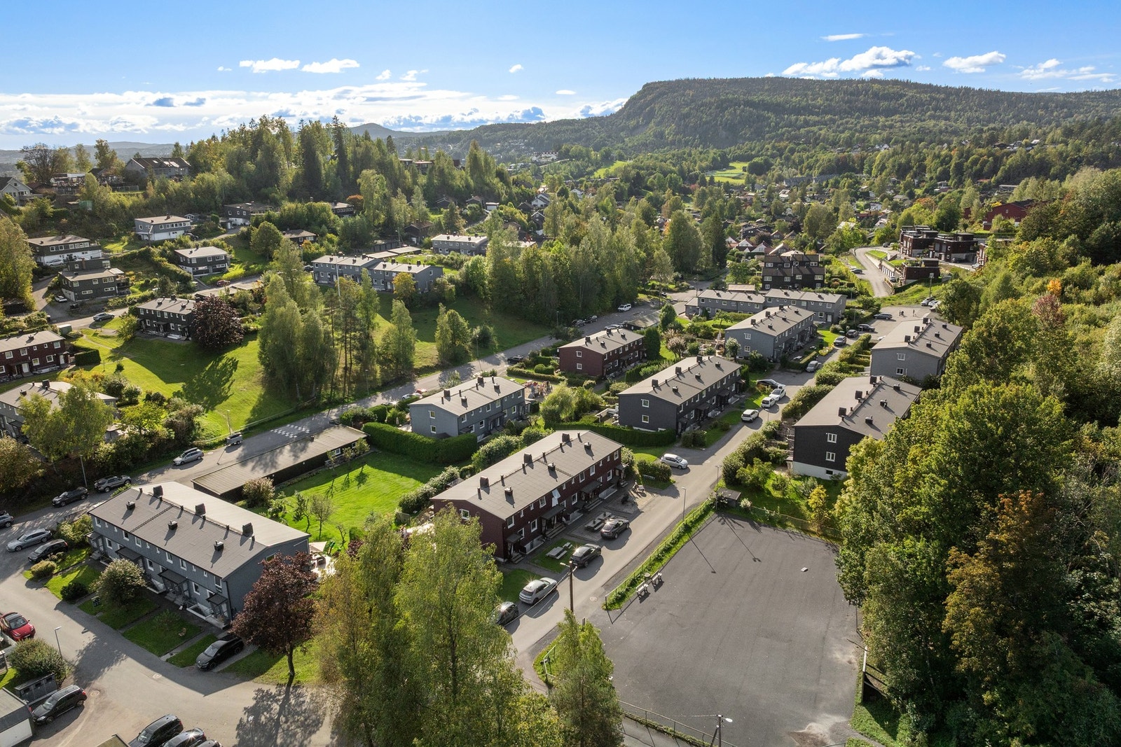 Her bor det massevis av barn i nabohusene. Sameiet arrangerer bla julegrantenning, 17.mai-feiring, dugnad, skøytedisco og nabolagsmarked. Galleribilde