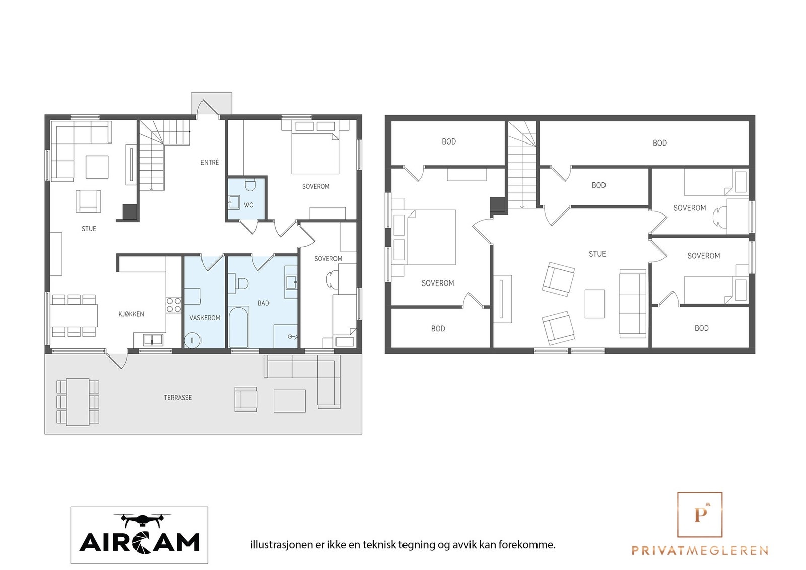 Planløsning begge etasjer! Galleribilde