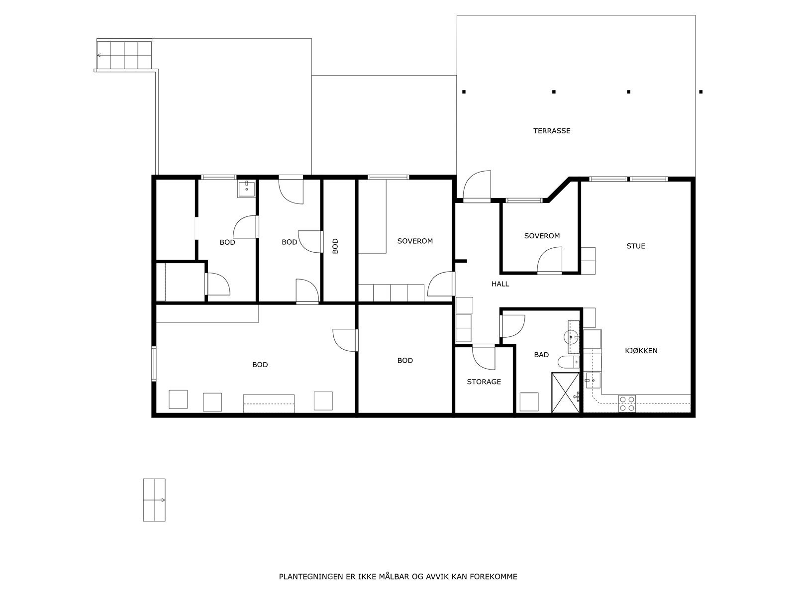 Planskisse kjeller. Merk at oppholdsrom nede er i utleidelen. Galleribilde