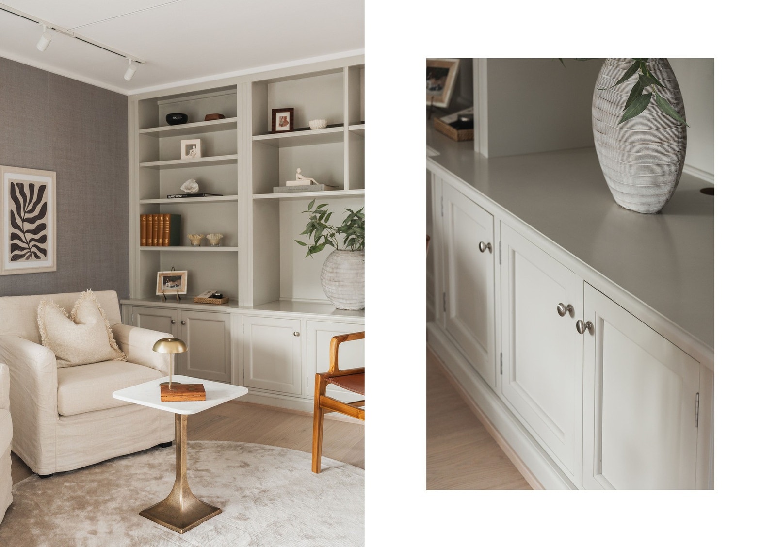 Snekkerbygd bokhylle/innredning i TV-stuen. Galleribilde