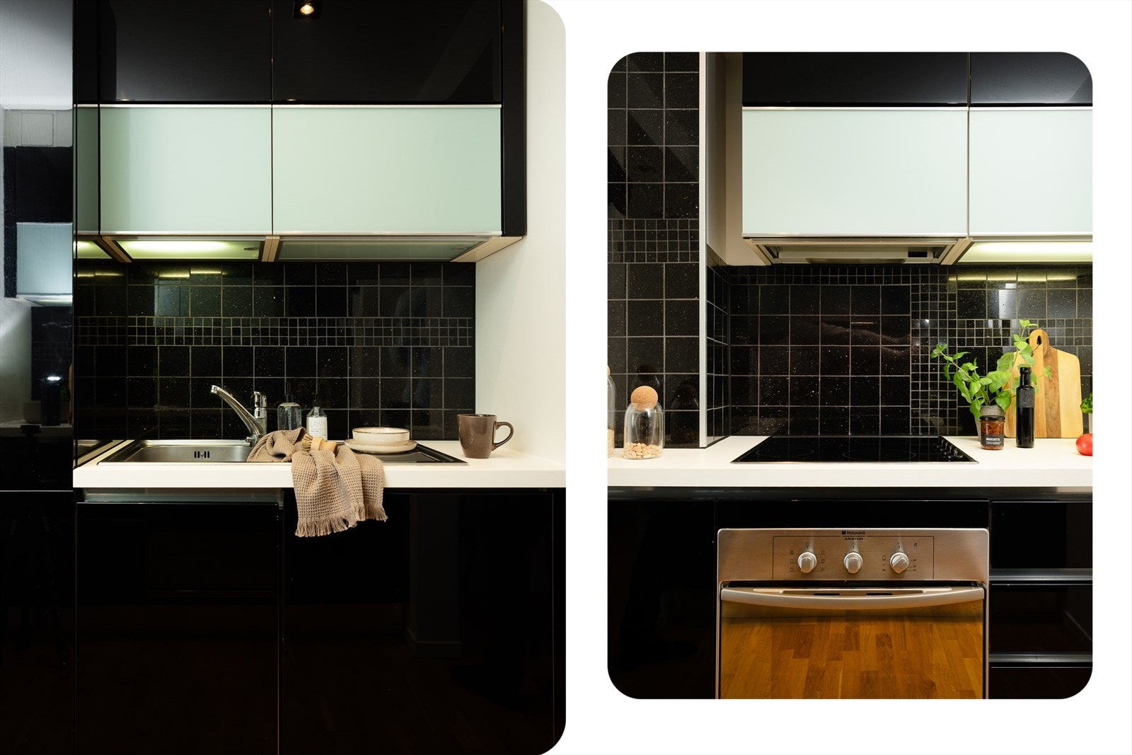 Av integrerte hvitevarer er det kombiskap, oppvaskmaskin, platetopp, stekeovn, ventilator. Galleribilde