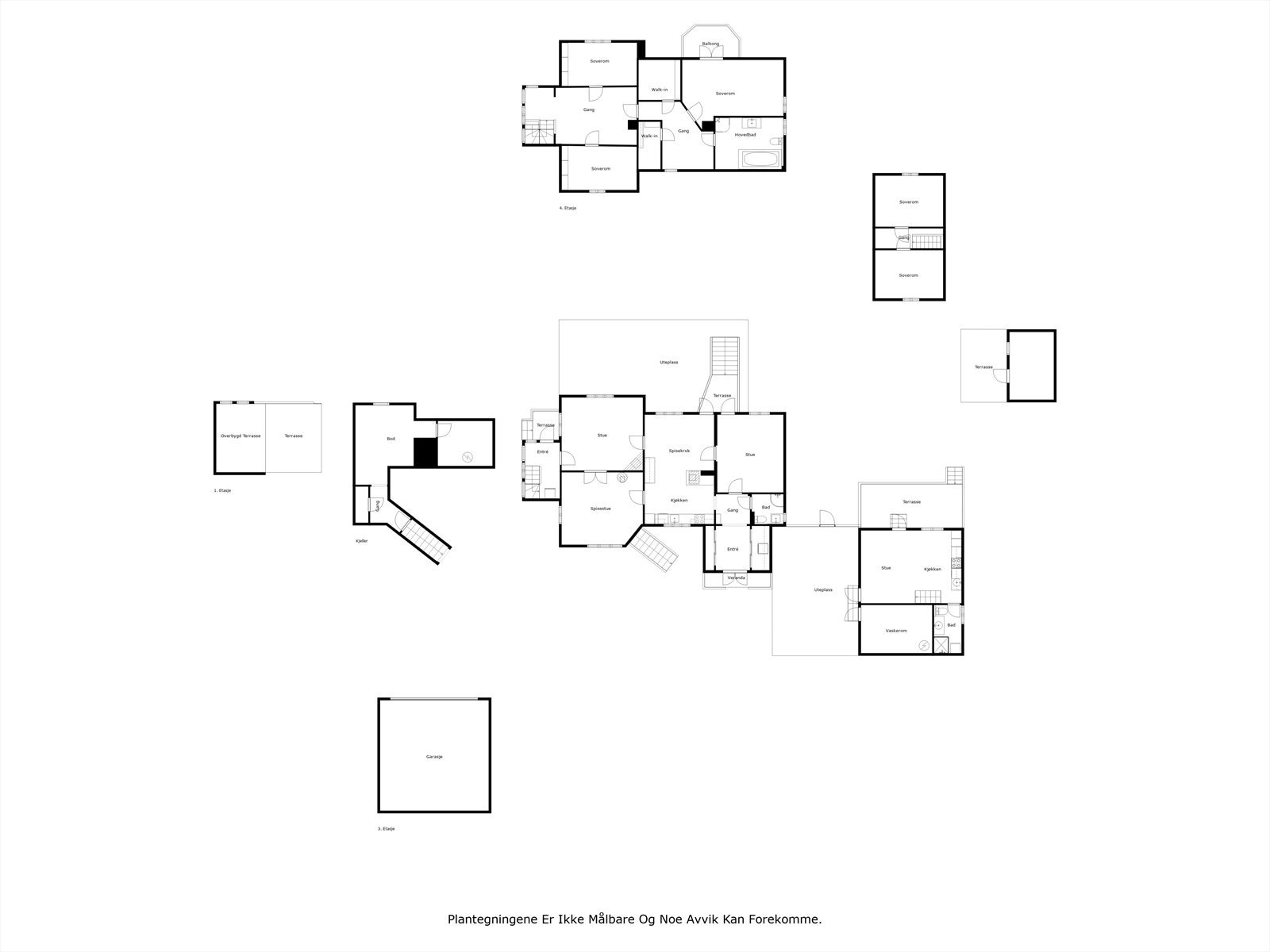 Plantegning over alle plan for hele eiendommen. Galleribilde