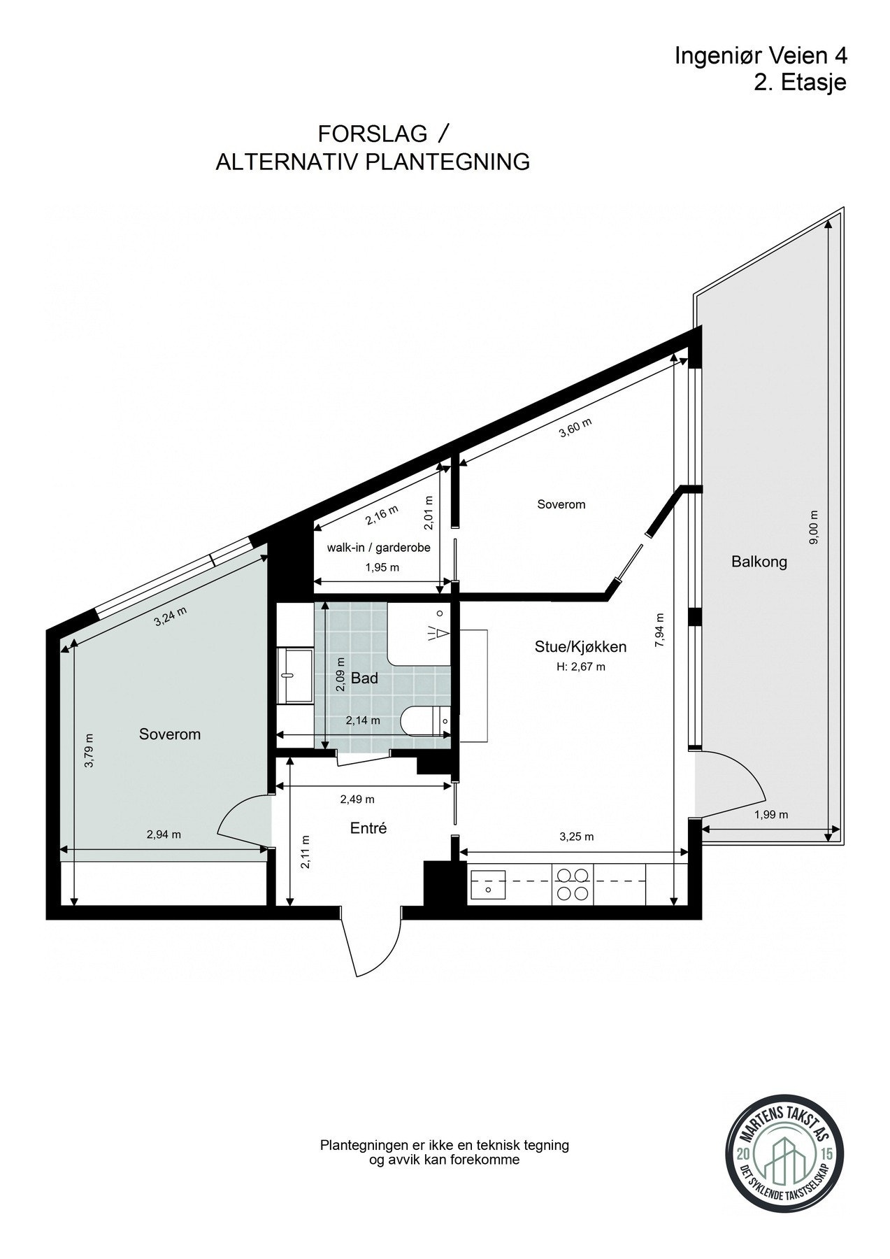 Alternativ plantegning som 3-roms Galleribilde