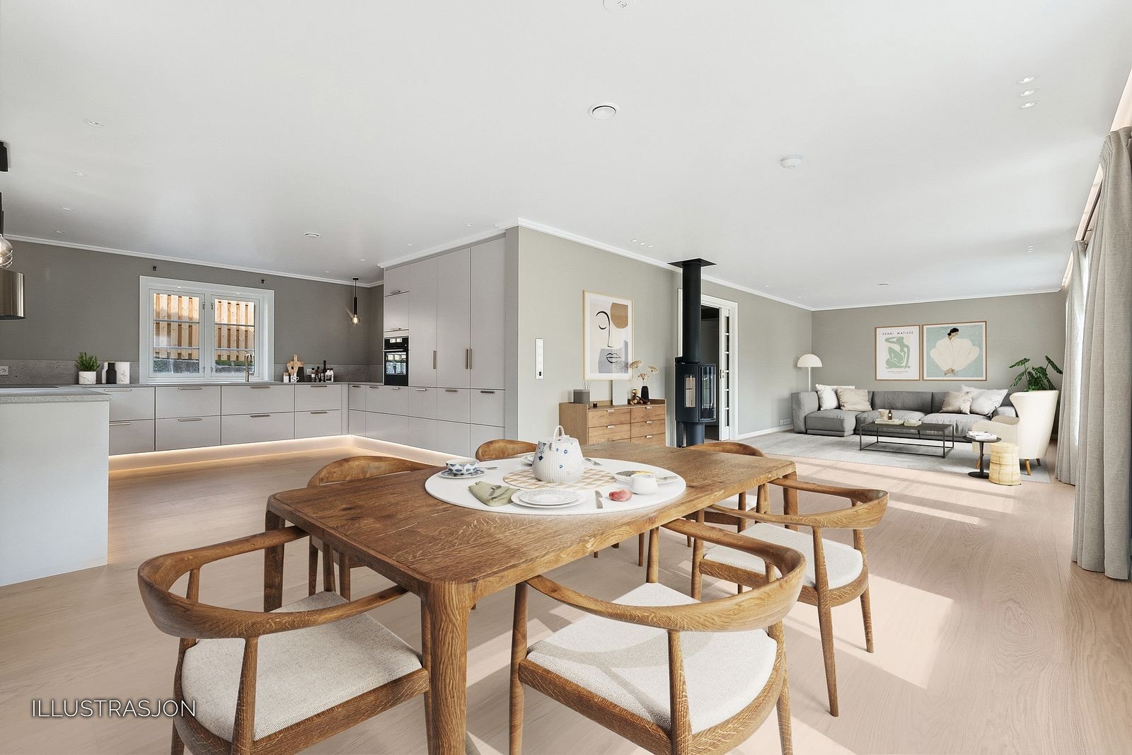 Romslig åpen stue- og kjøkkenløsning Galleribilde