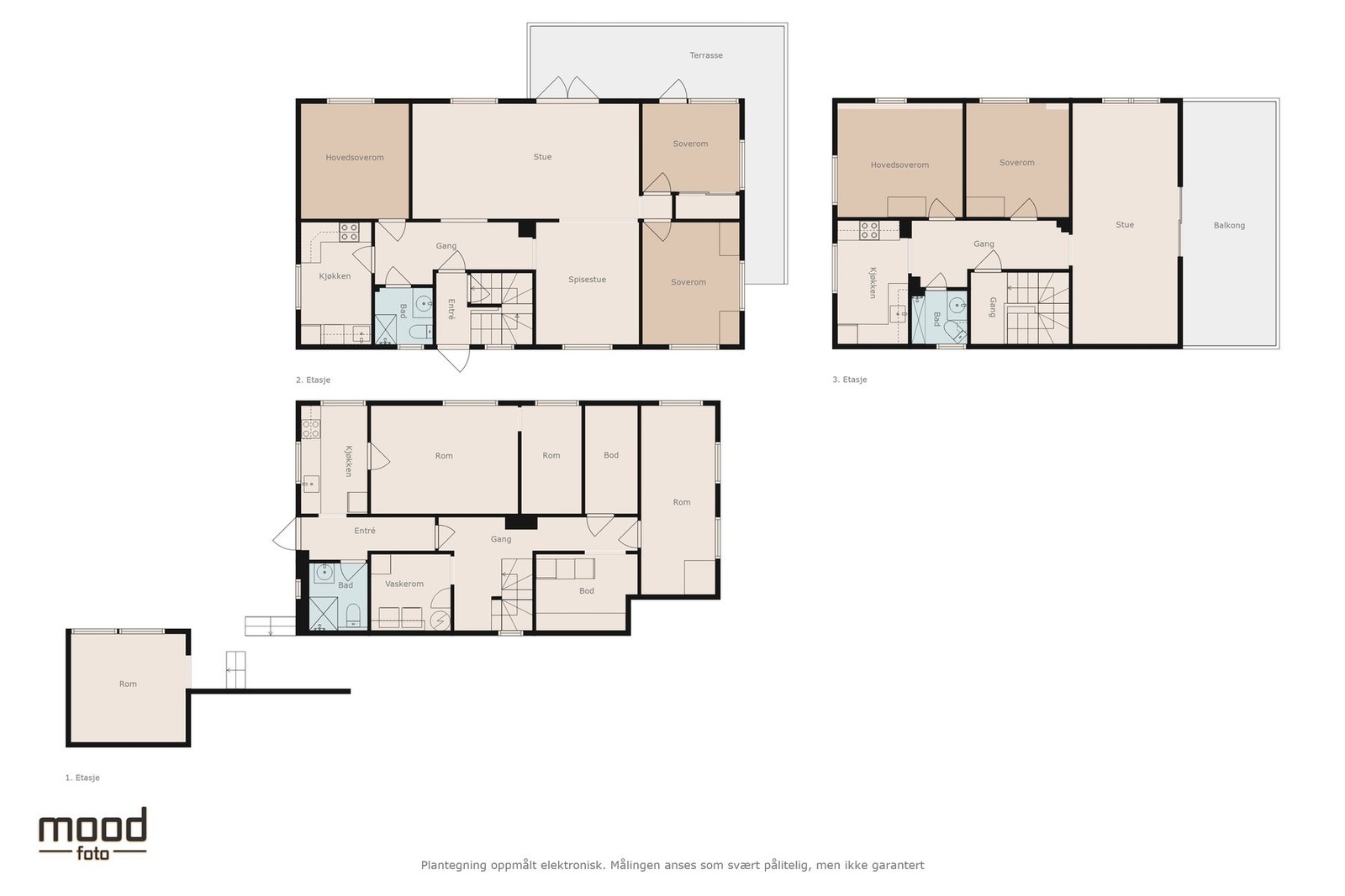 Boligen går over tre plan og består av tre separate leiligheter (ikke godkjent som separate boenheter) Galleribilde