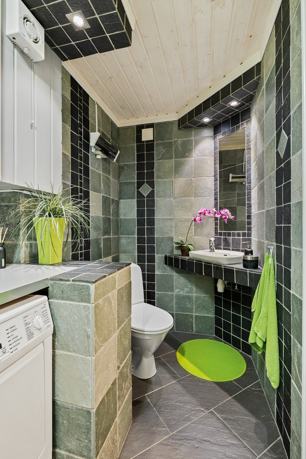 Vaskerommet har eget toalett, samt opplegg til både vaskemaskin og tørketrommel Galleribilde