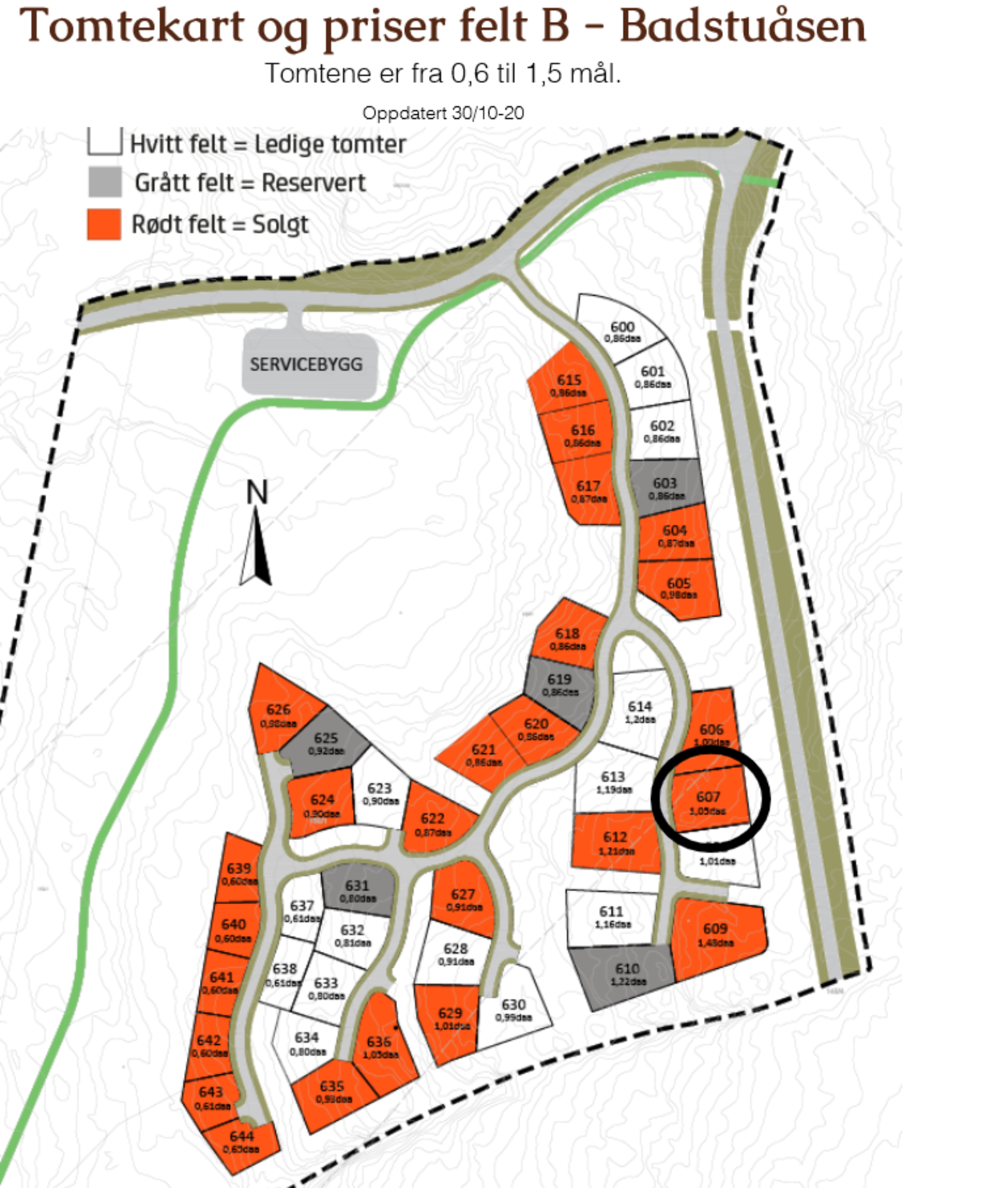 Plankart med tomt 607 markert Galleribilde