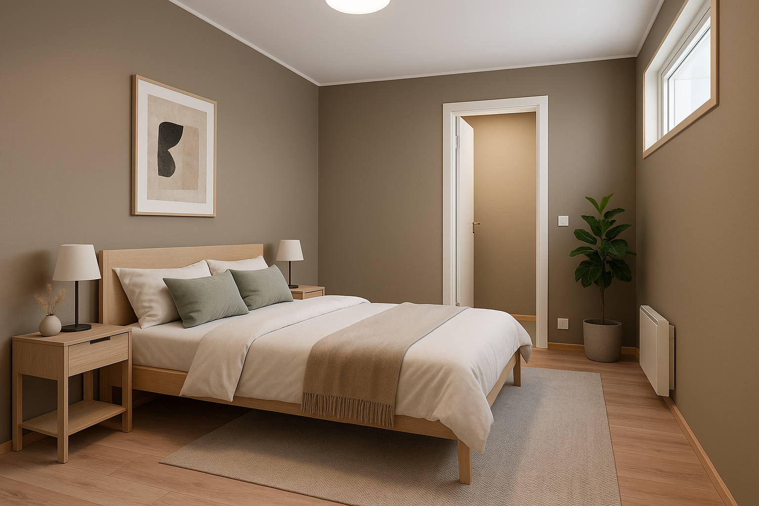 Hovedsoverommet, med bod innenfor. Rommet er digitalt stylet Galleribilde