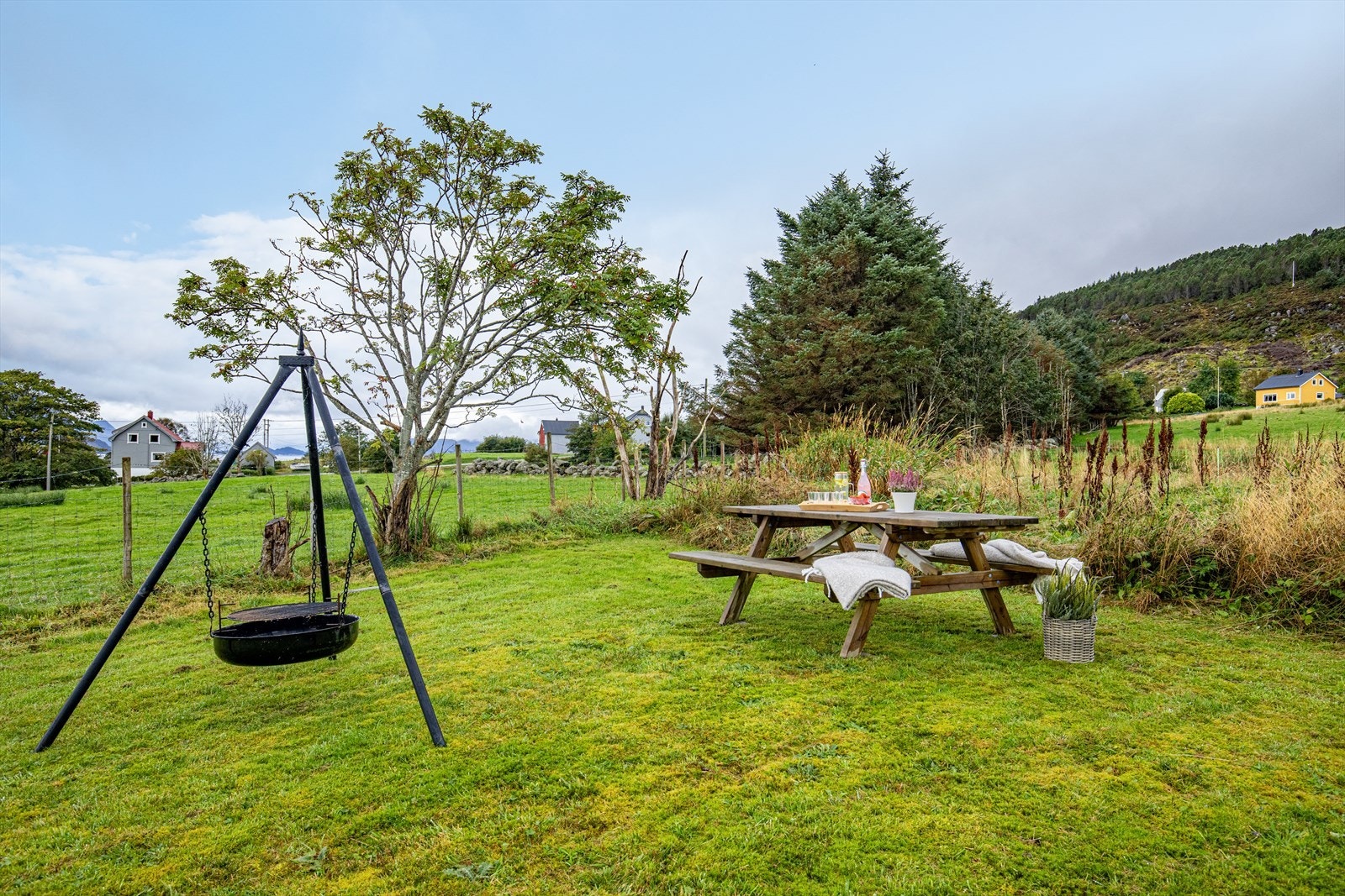 En koselig hage med landbruksareal rett ved Galleribilde