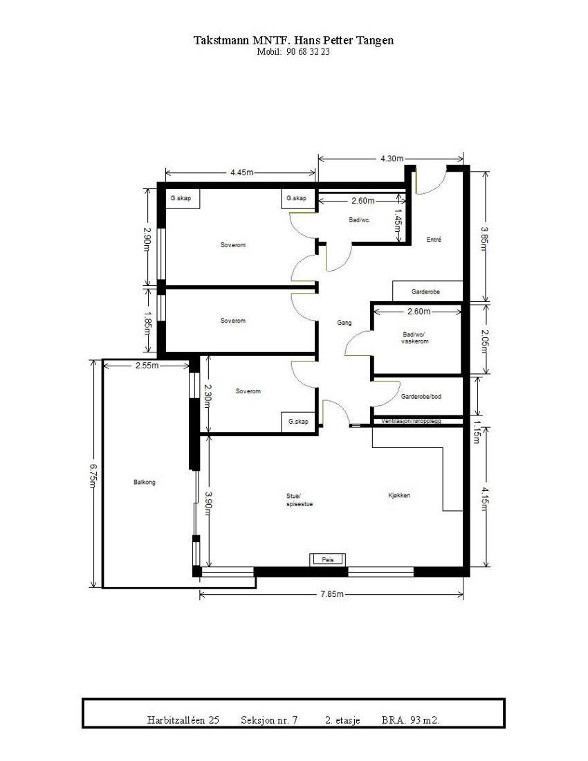 Plantegning. Leiligheten disponerer også en kjellerbod ca. 5 kvm Galleribilde