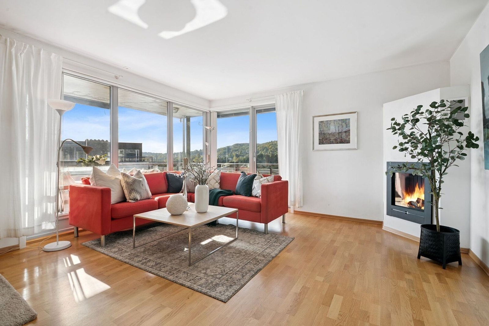 Fin gasspeis som varmer godt og som ses gjennom hele stuen. Galleribilde