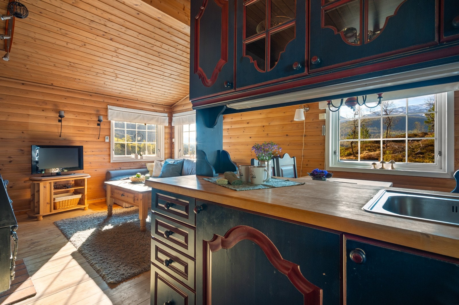 Stue og kjøkken i åpen løsning. Galleribilde