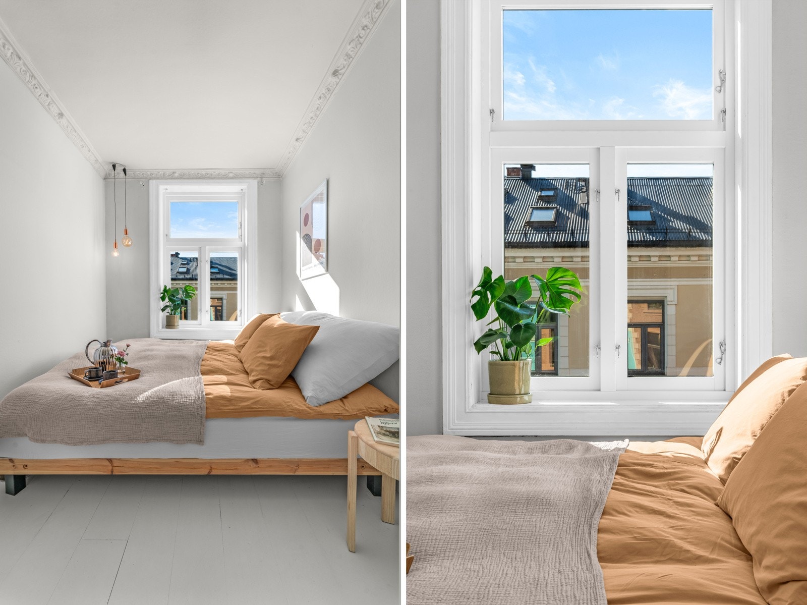 Soverommet har en romslig utforming som gir gode muligheter for møblering og oppbevaring. Store vindusflater slipper inn rikelig med naturlig lys, noe som gir en luftig atmosfære Galleribilde