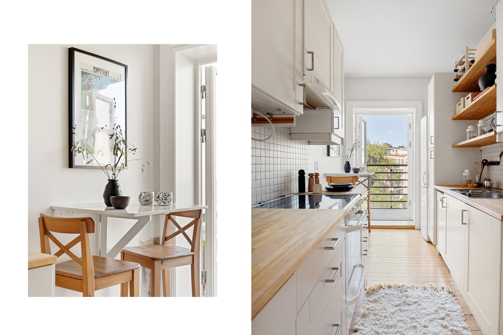 Innredningen byr på glatte, folierte fronter og heltre benkeplate med nedfelt kum i rustfritt stål. Galleribilde