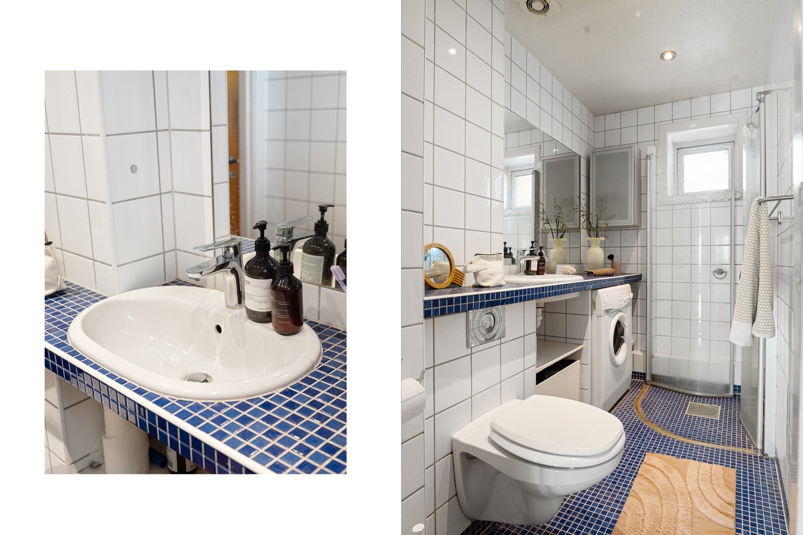 Flislagt baderom med fra 2003, i følge tidligere salgsdokumentasjon. Badet har varmekabler i gulv. Galleribilde