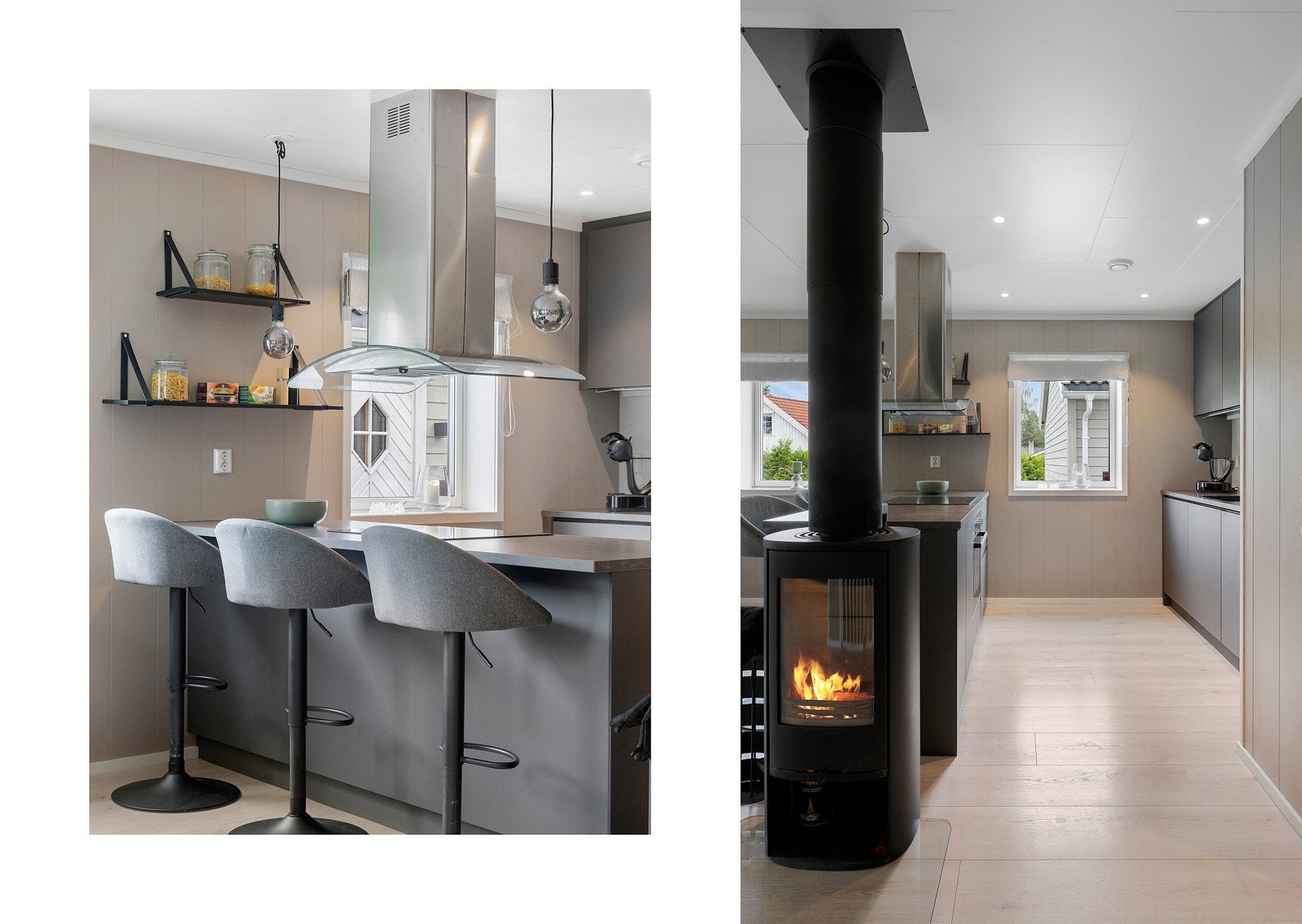 Et praktisk og moderne kjøkken med mulighet for spiseplass. Galleribilde