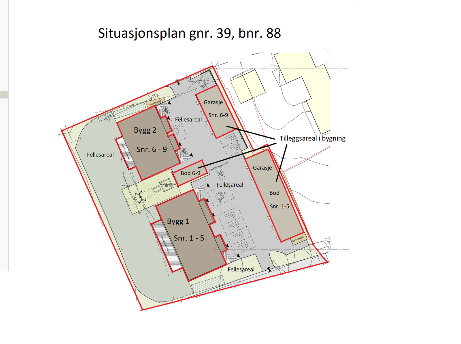 Situasjonsplan for sameiet. Bygg 2 er under oppføring og ferdigstilles 1. kvartal 2026. Galleribilde
