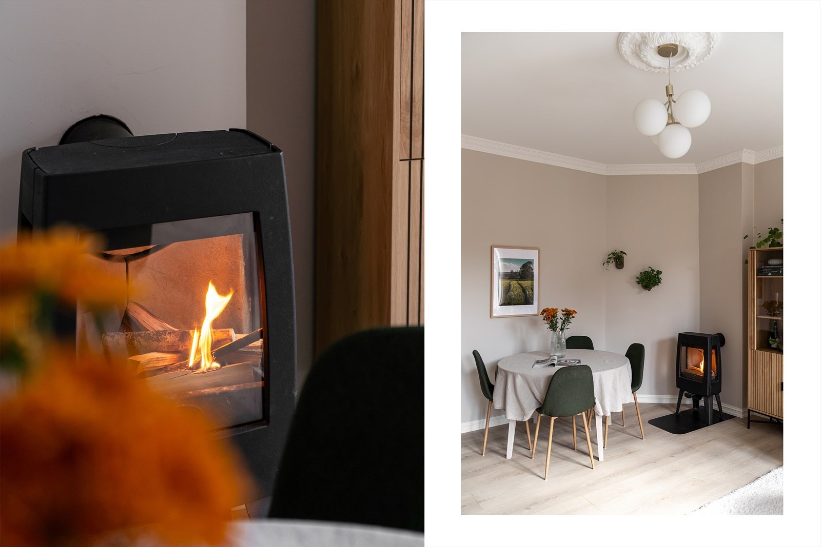 Peisovnen ble installert i 2023, gir både effektiv varme og en hyggelig atmosfære. Galleribilde