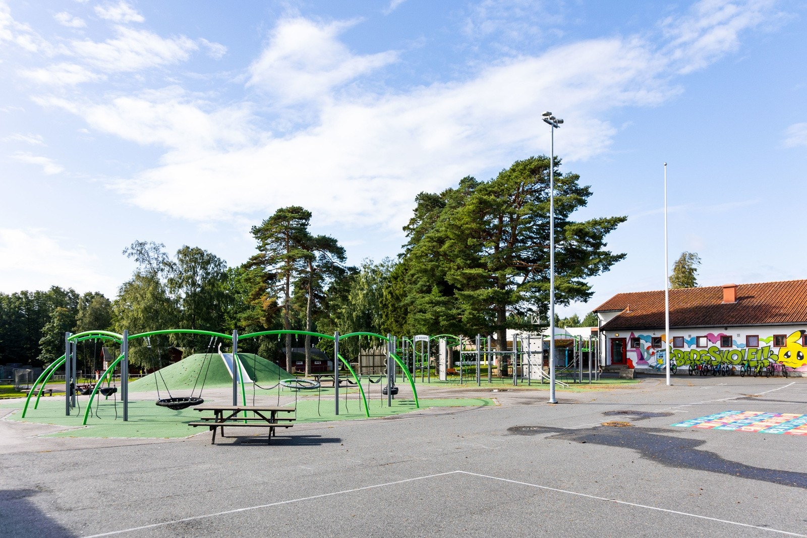 Fra boligen er det ca. 1,5 km til Berg barneskole. For elever i ungdomstrinnene er det skolebussordning til Brunla ungdomsskole. Videregående skoler finner du i Larvik, Sandefjord og Porsgrunn. Galleribilde