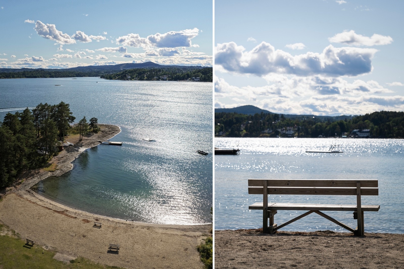Dronefoto over Hvamodden med fantastiske bademuligheter i indre Oslofjord Galleribilde