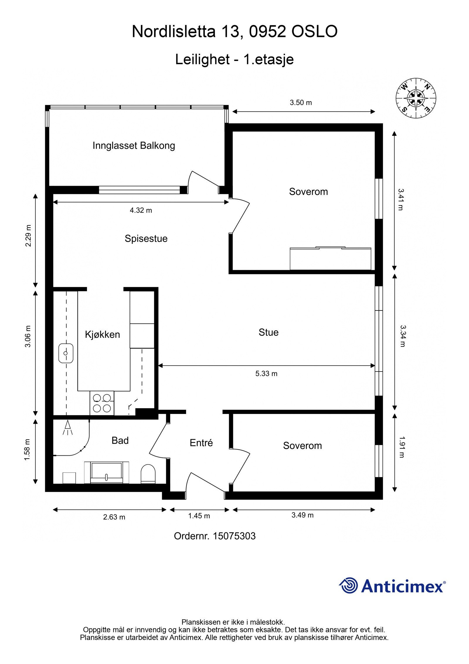 Plantegning med mål. Galleribilde