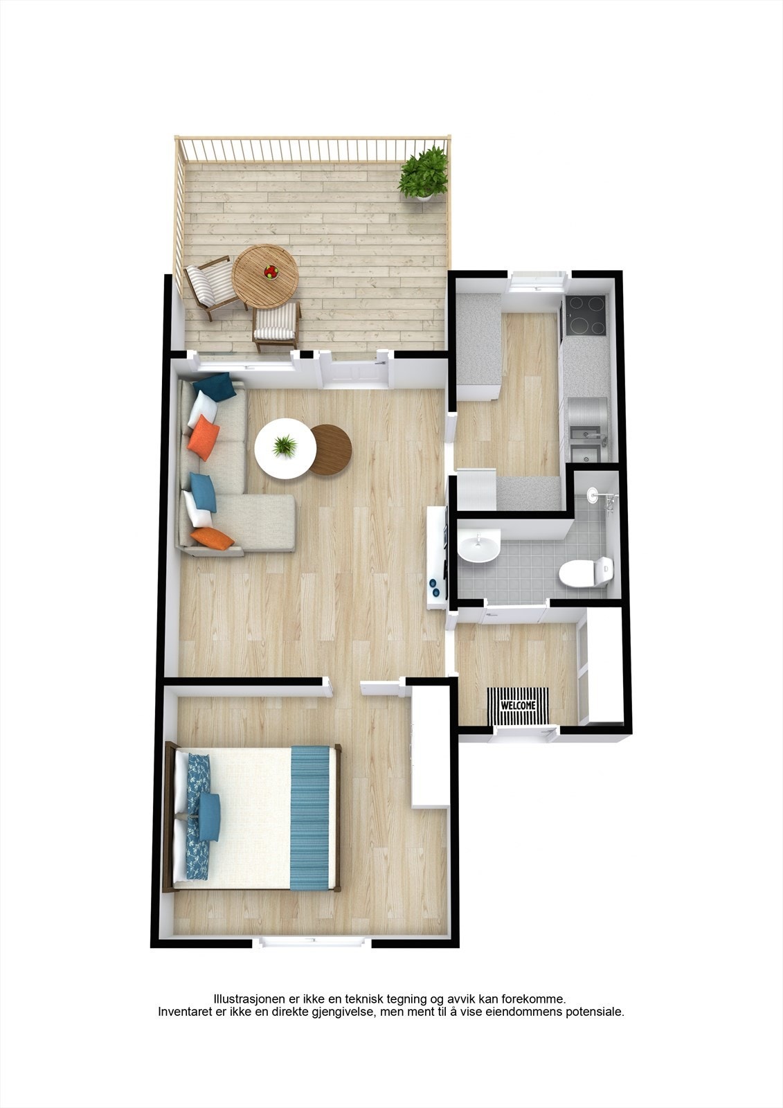 Floorplan letterhead - Dronning Ragnhilds Vei 7d - 3. Floor - 3D Floor Plan Galleribilde