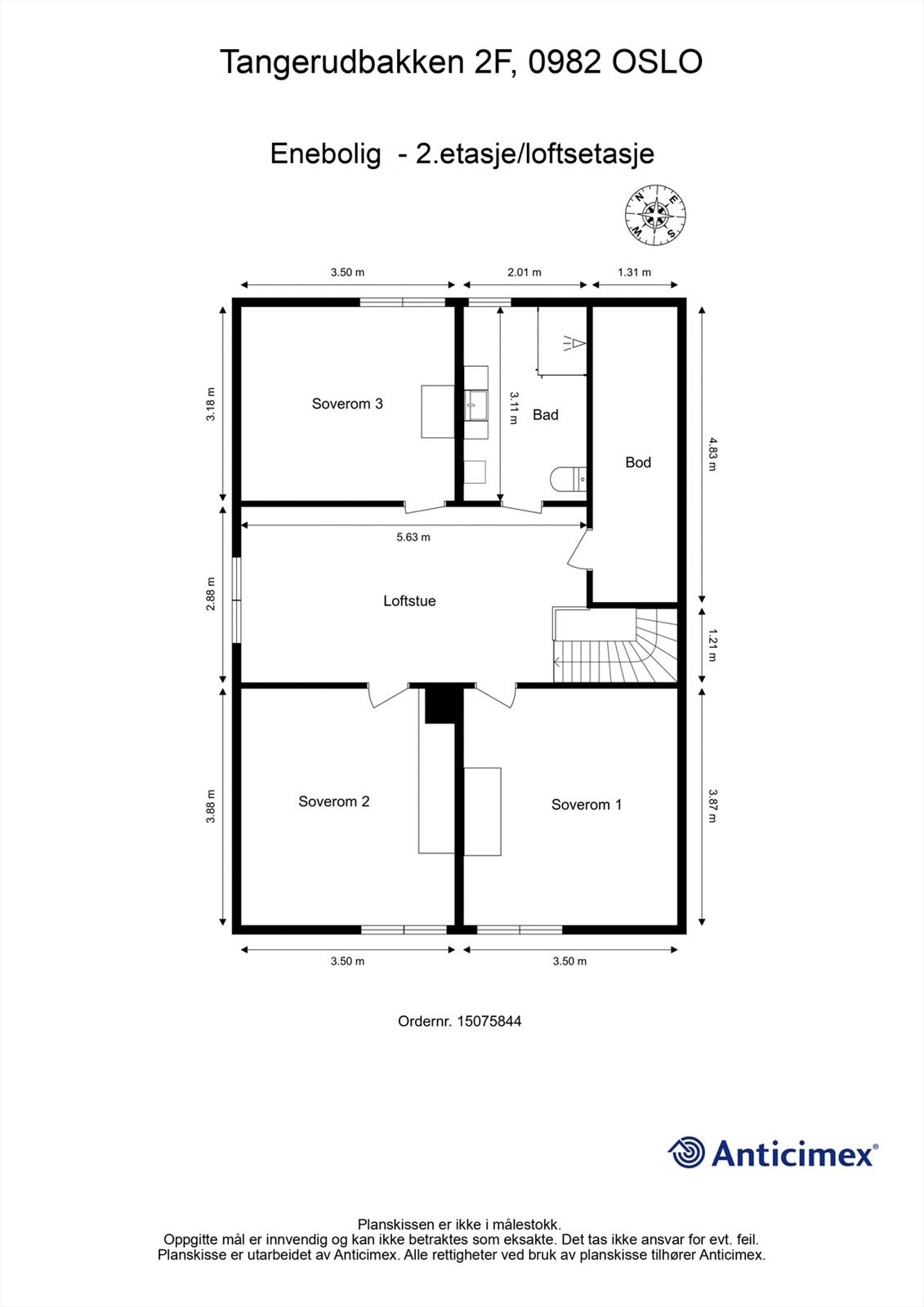 Plantegning- 2.etasje/loftsetasje. Galleribilde