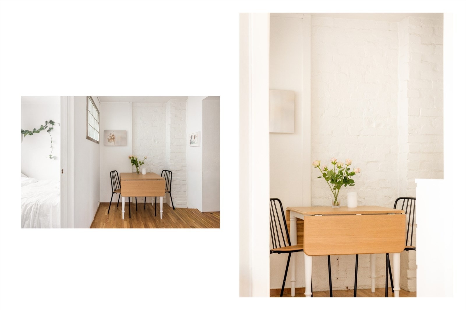 Spisestuen består av en rustikk murvegg med malte flater som skaper karakter i rommet. Galleribilde