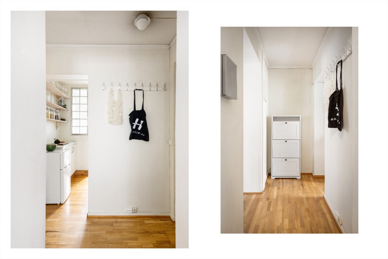 I entreen er det godt med plass til å henge klær, sko og yttertøy på knagger eller i en garderobeløsning. Velkommen til visning! Galleribilde