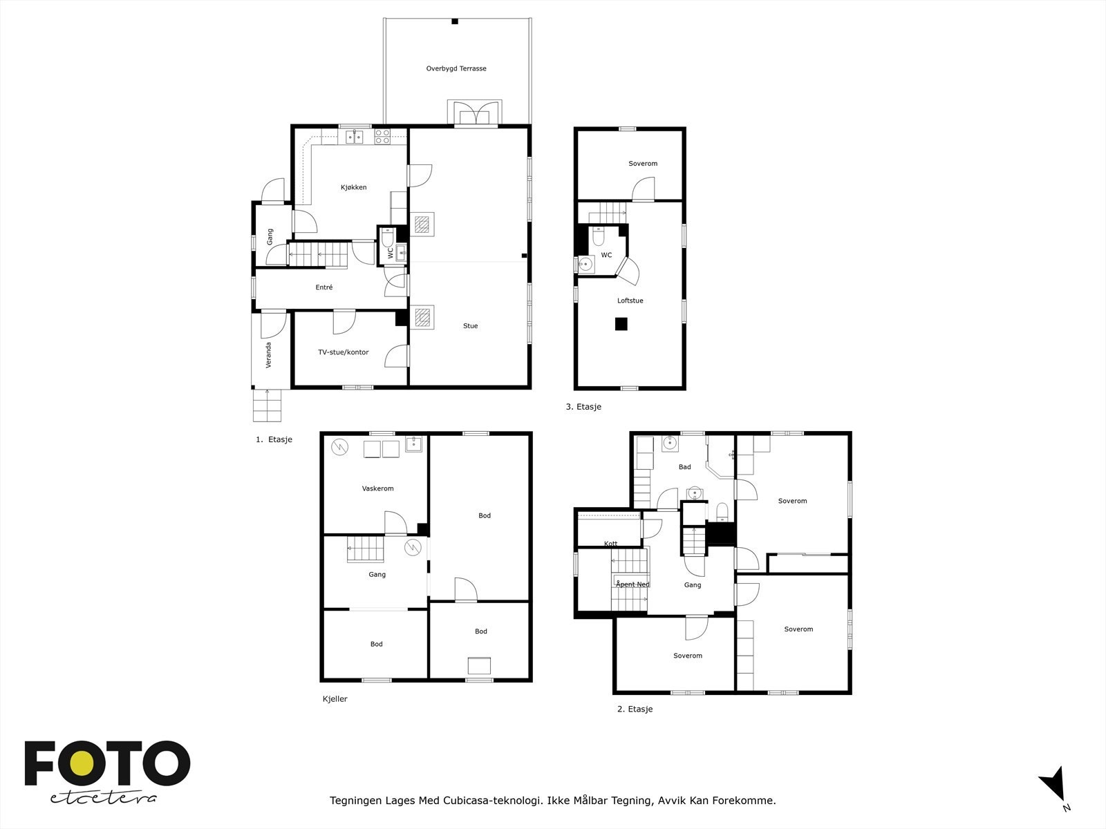 Plantegning alle etasjene - ikke målbare Galleribilde