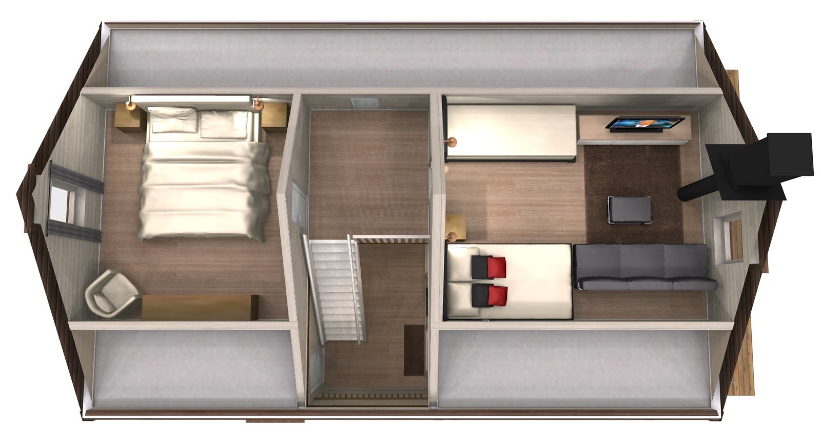 I denne annonsen tar vi utgangspunkt med hyttetype Vest 7 utvidet, på tomt 11. Hytten er en godt utnyttet mindre hyttetype med 4 soverom og sengeplasser til 8 personer. Denne hytten er det bygget flere av og kan ses på feltet Tverrli vest. Galleribilde