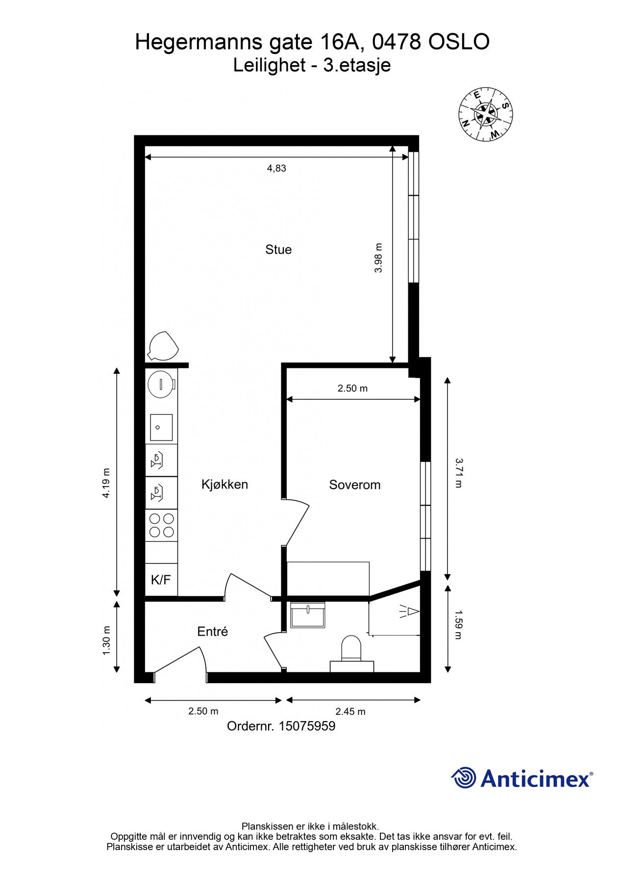 Plantegning. Med boligen følger for øvrig loftsbod og kjellerbod med totalt areal på 10 kvm. Galleribilde