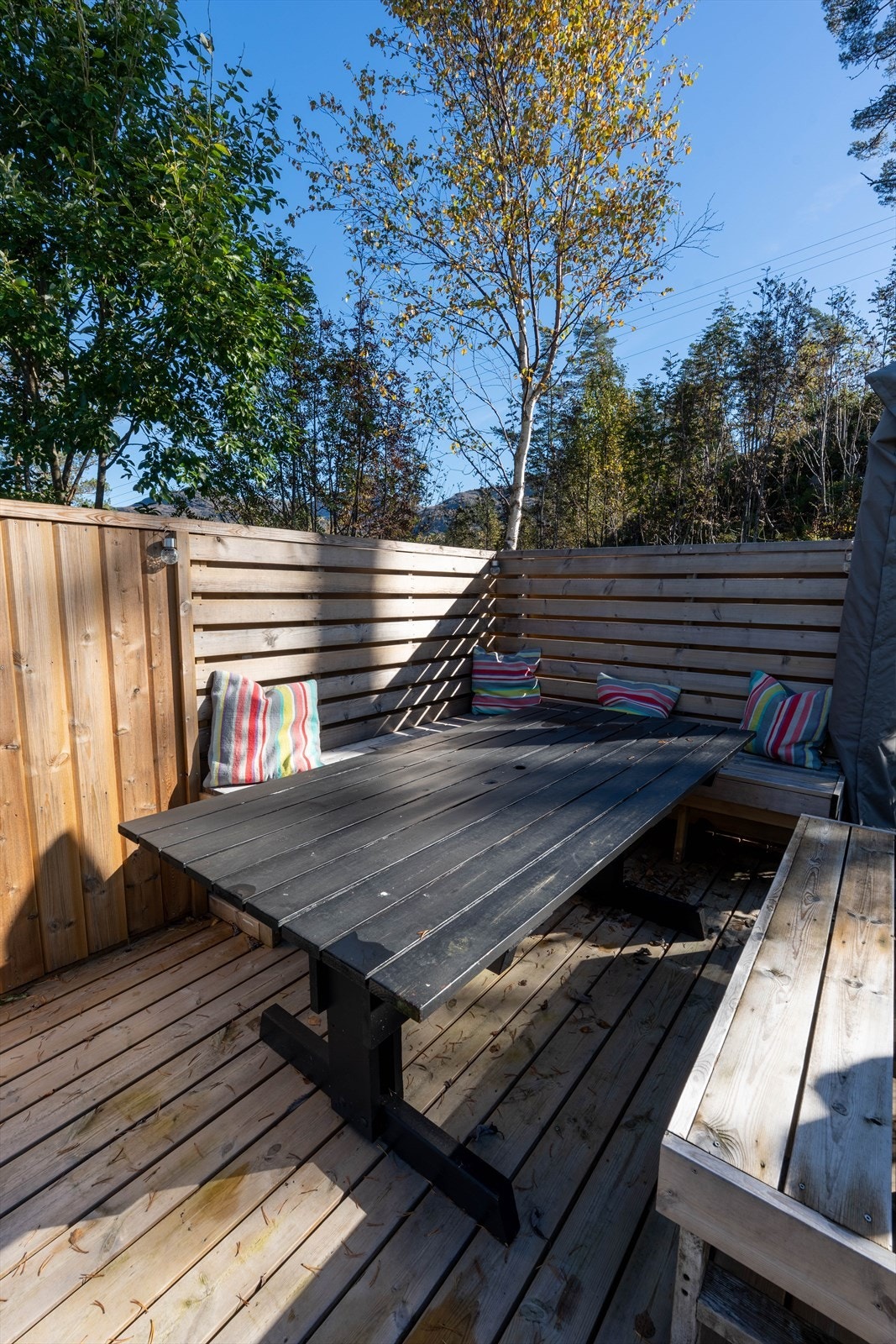 Sittegruppe på baksiden av hytta/hjørnet av tomt. Galleribilde