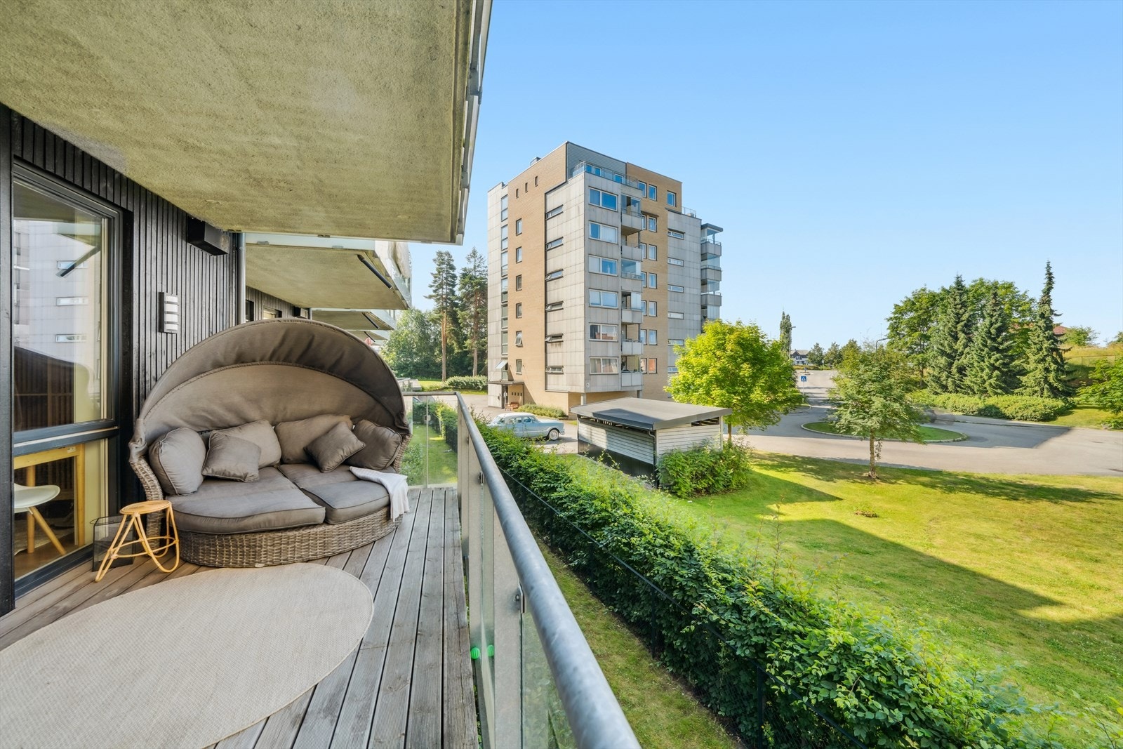 Overbygd vestvendt balkong på 13 m². Galleribilde