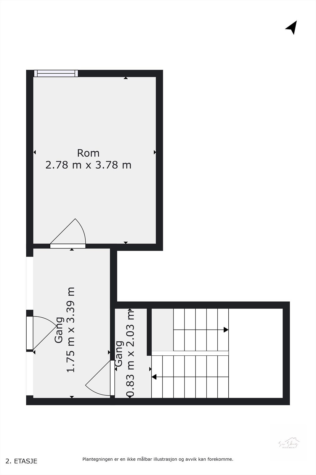 Plantegning i 2D av loftsetasje. Galleribilde